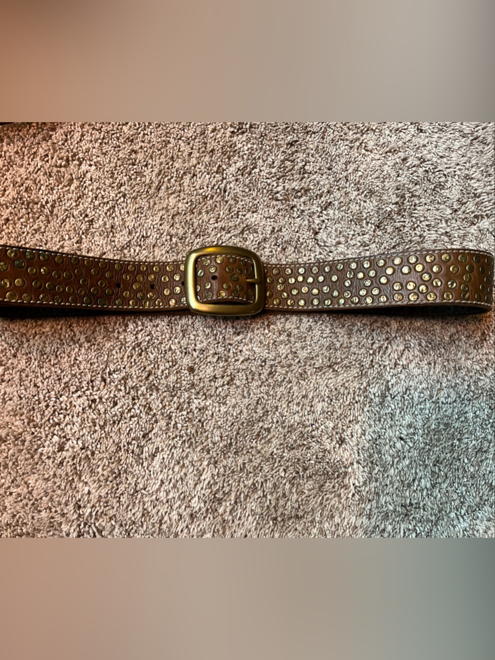 Studded Brown Leather Belt with Solid Brass Buckle - Women Accessories
